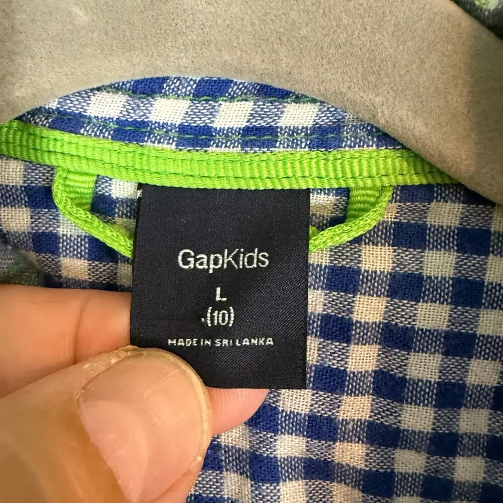 Gap Kids Double Weave Green Plaid button Down Shirt L 10 Boys Convertible